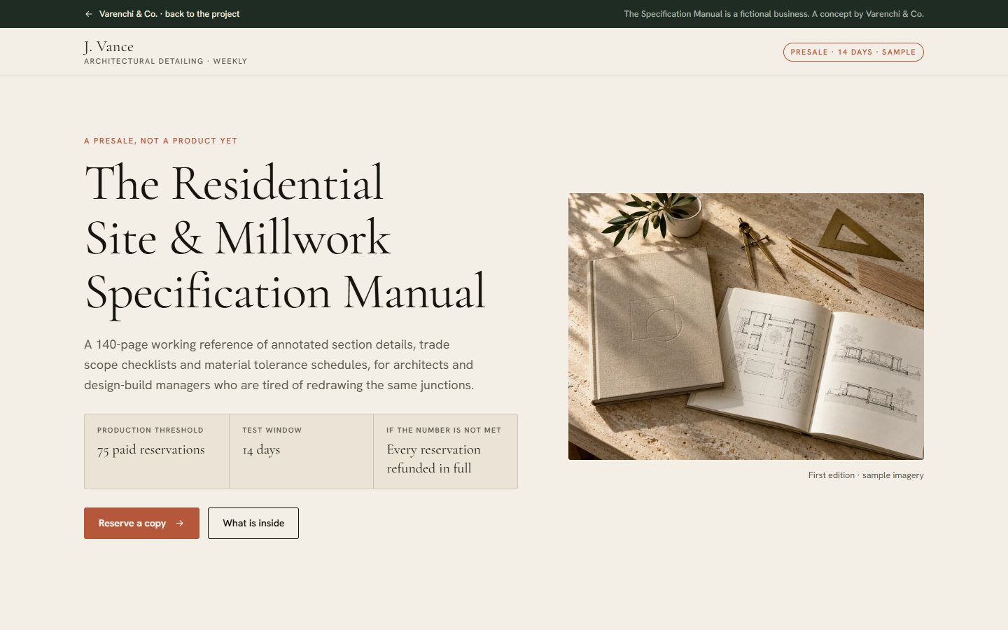 Screenshot of the The Specification Manual concept site